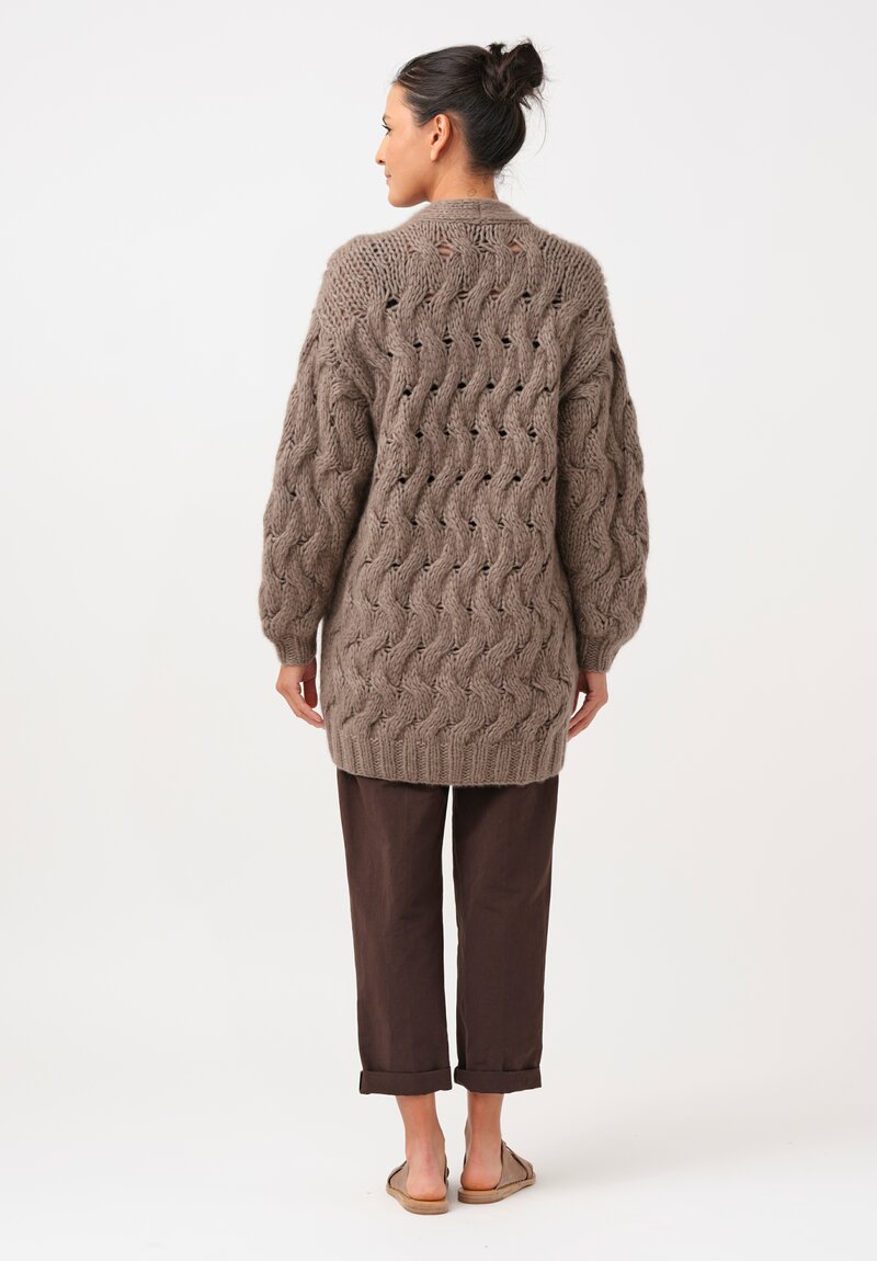 Iris Von Arnim Cashmere & Silk Hand-Knit Helge Cardigan Coat in Taupe Brown