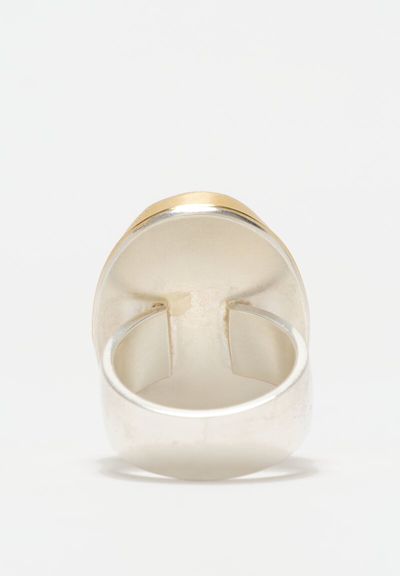 Greig Porter 18K, Sterling Silver & Wide Oval Persian Turquoise Cabochon Ring 7.75