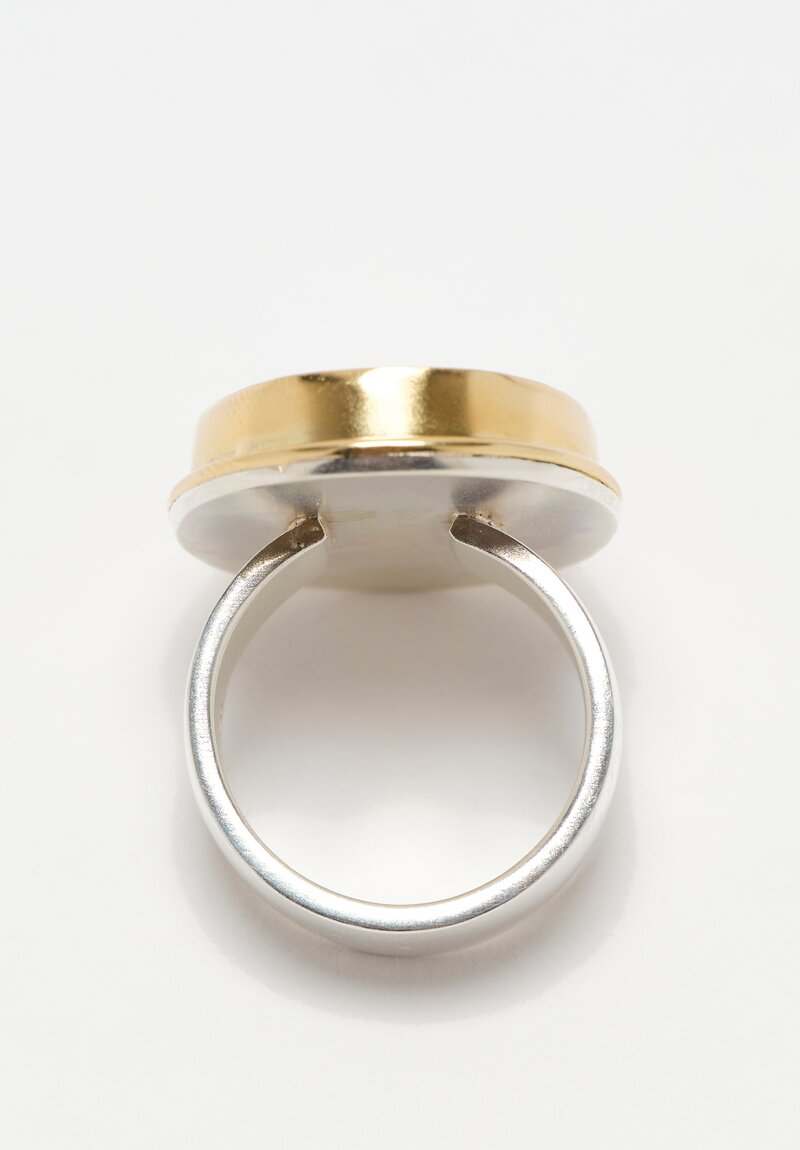 Greig Porter 18K, Sterling Silver & Wide Oval Persian Turquoise Cabochon Ring 7.75