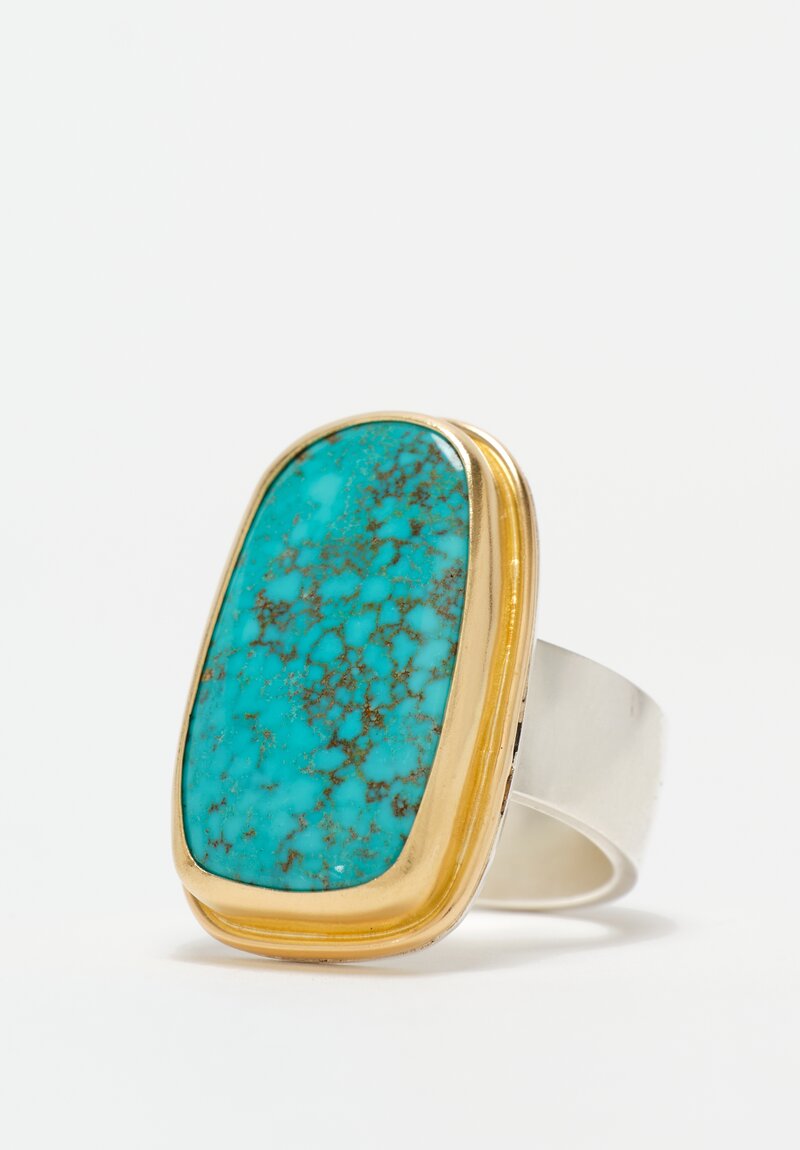 Greig Porter 18K, Sterling Silver & Oblong Turquoise Mountain Turquoise Cabochon Ring