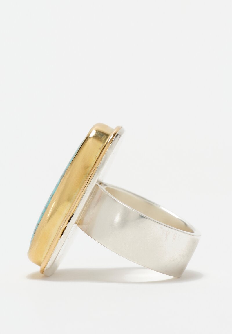 Greig Porter 18K, Sterling Silver & Oblong Turquoise Mountain Turquoise Cabochon Ring