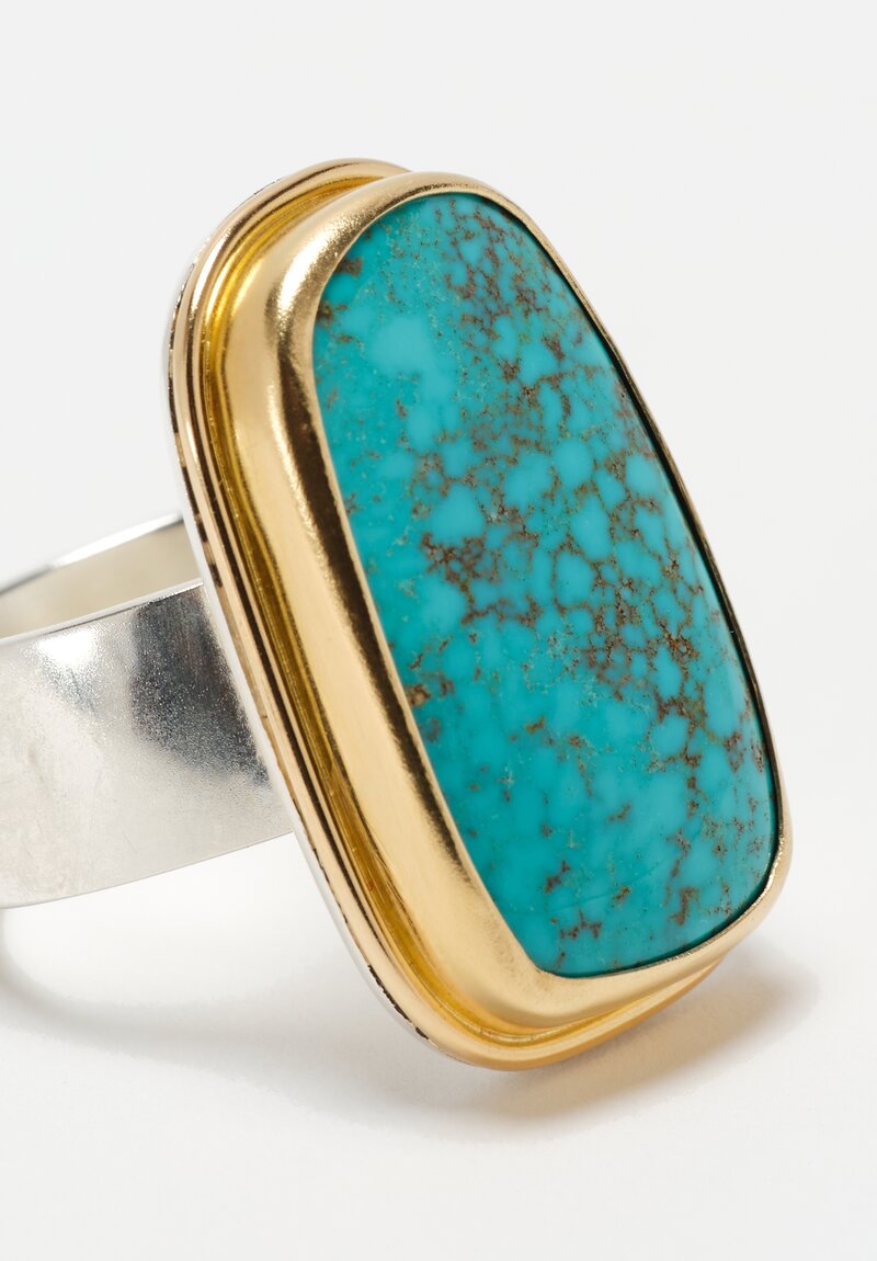 Greig Porter 18K, Sterling Silver & Oblong Turquoise Mountain Turquoise Cabochon Ring