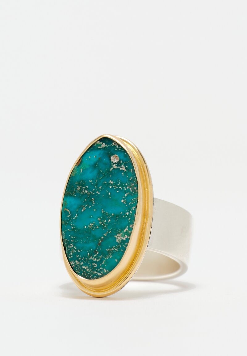 Greig Porter 18K, Sterling Silver & Ovoid Royston Turquoise Cabochon Ring 7