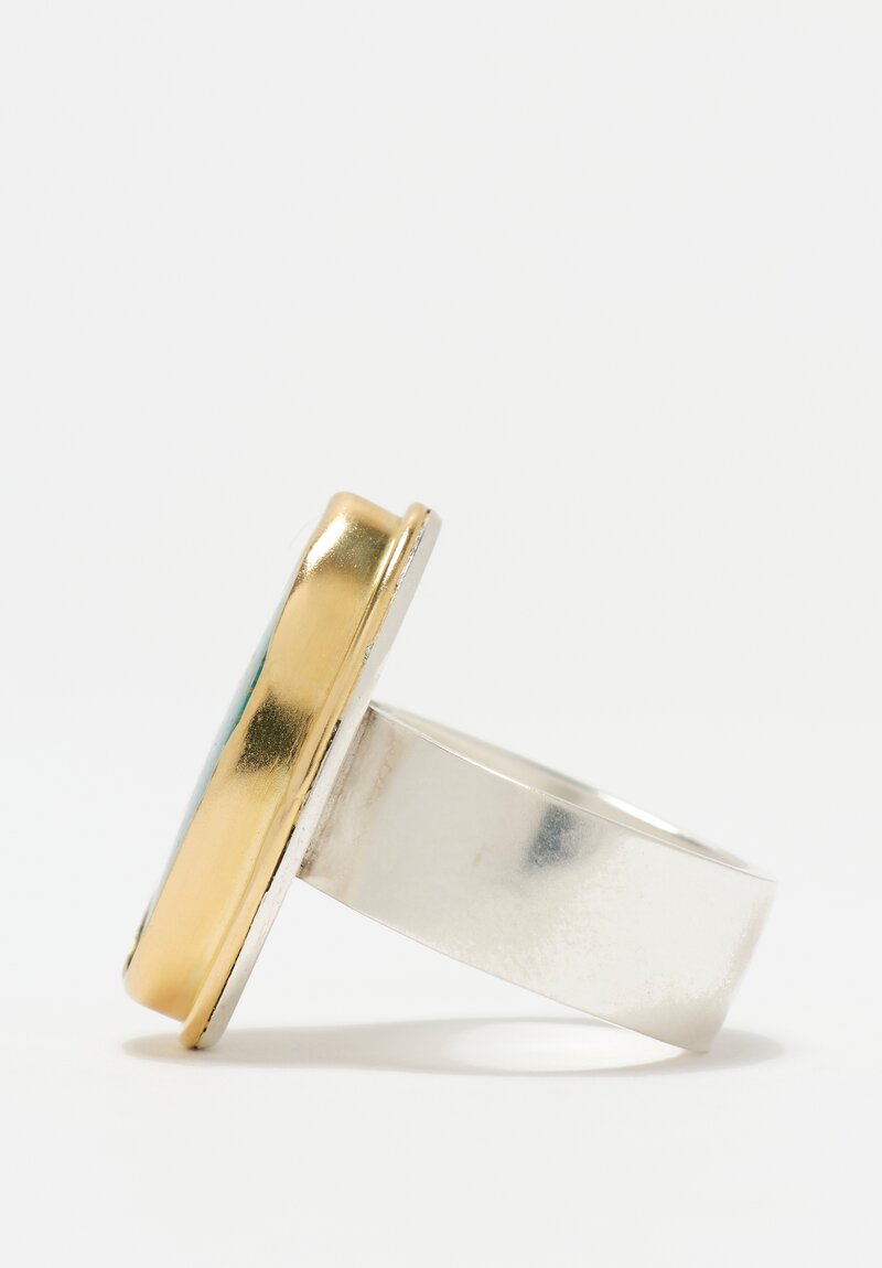 Greig Porter 18K, Sterling Silver & Ovoid Royston Turquoise Cabochon Ring 7