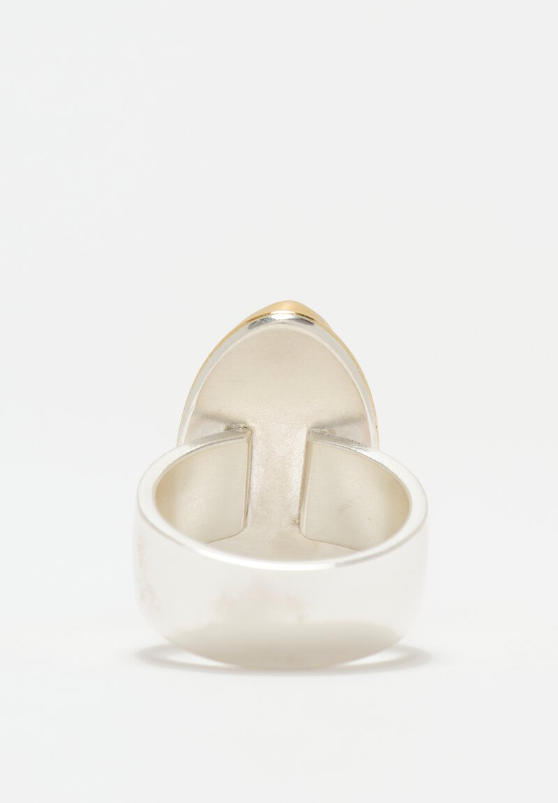 Greig Porter 18K, Sterling Silver & Ovoid Royston Turquoise Cabochon Ring 7