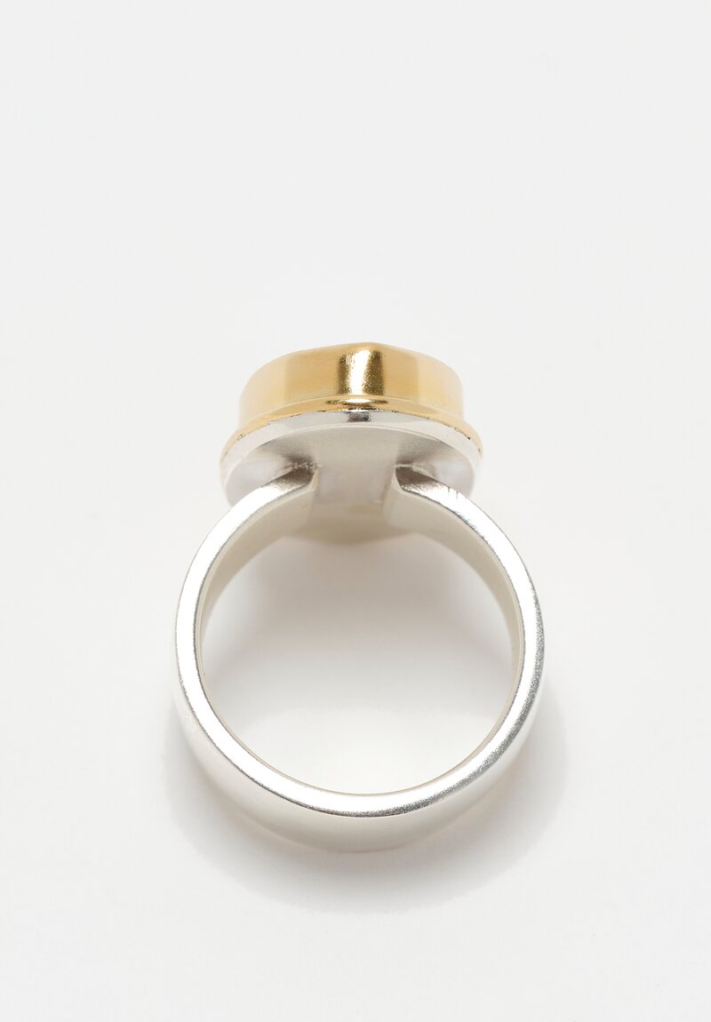 Greig Porter 18K, Sterling Silver & Ovoid Royston Turquoise Cabochon Ring 7