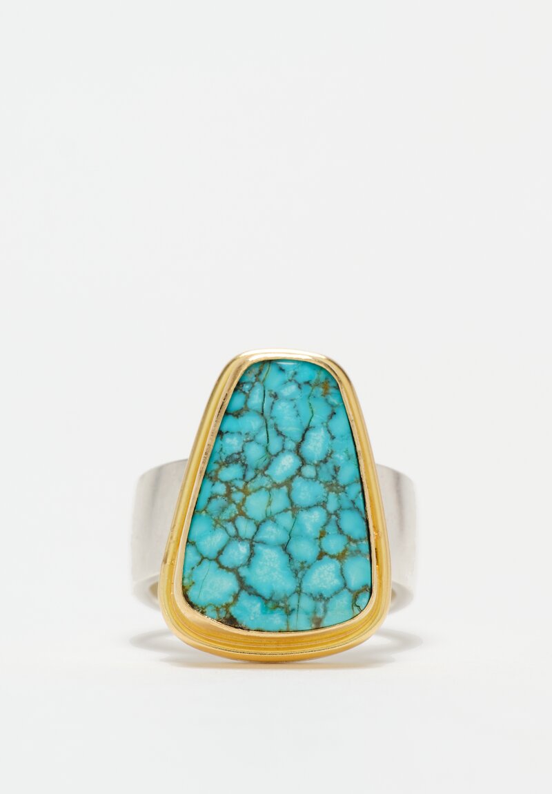 Greig Porter 18K, Sterling Silver & Nevada Number Eight Turquoise Cabochon Ring 7