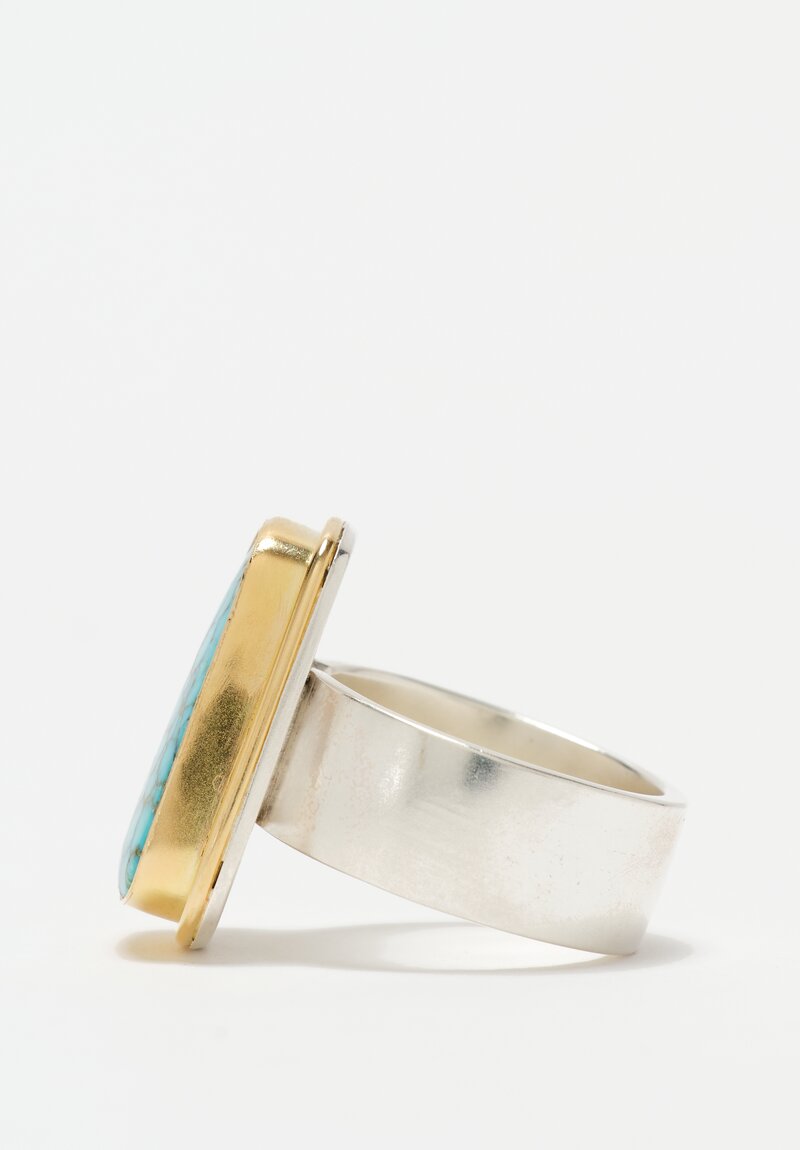 Greig Porter 18K, Sterling Silver & Nevada Number Eight Turquoise Cabochon Ring 7