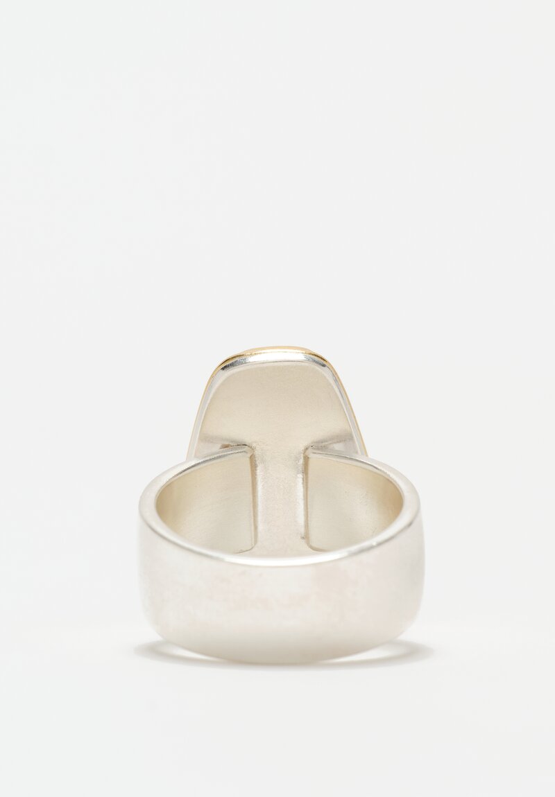 Greig Porter 18K, Sterling Silver & Nevada Number Eight Turquoise Cabochon Ring 7