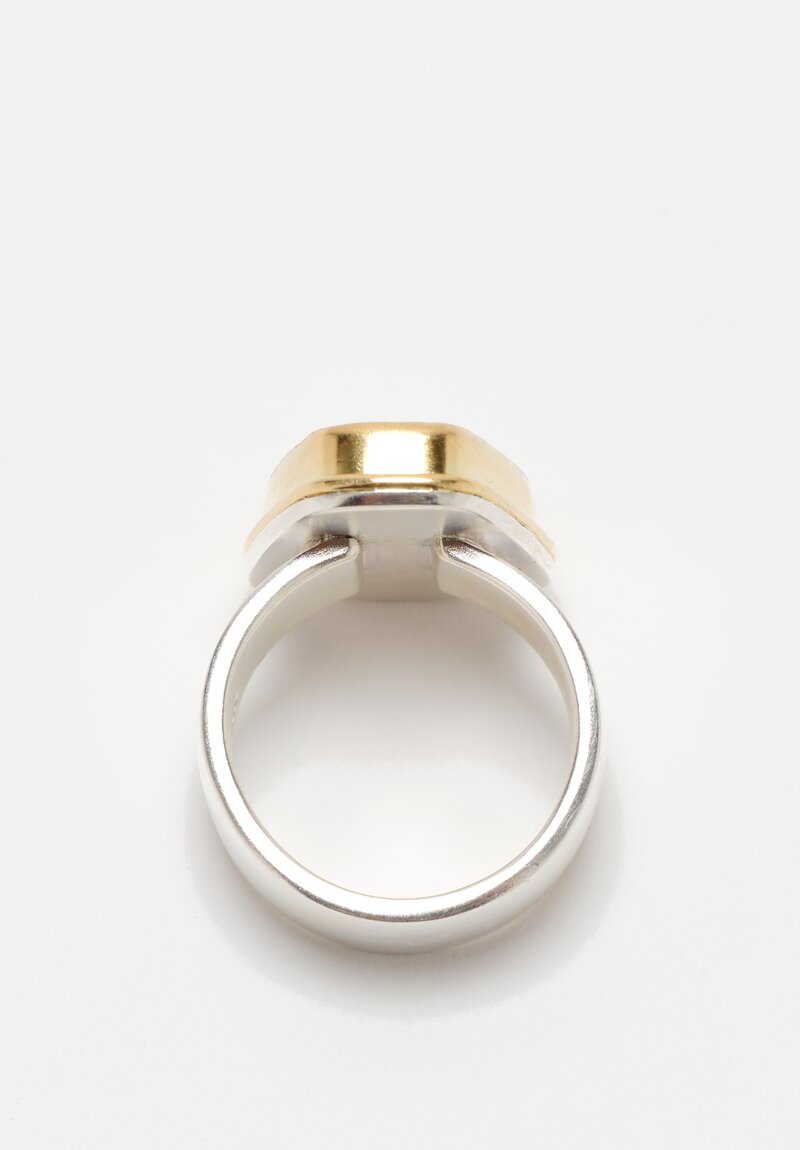 Greig Porter 18K, Sterling Silver & Nevada Number Eight Turquoise Cabochon Ring 7