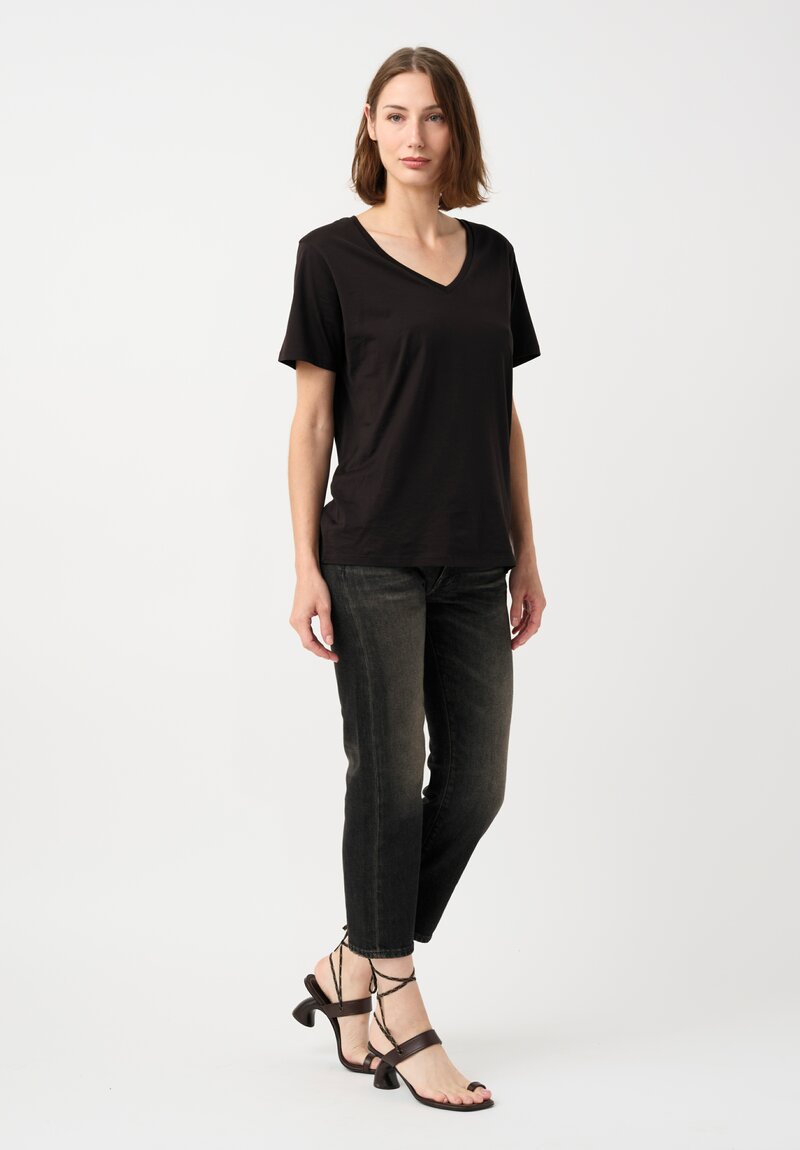 R13 Cotton Denim Distressed Straight Boyfriend Jeans in Abbey Black