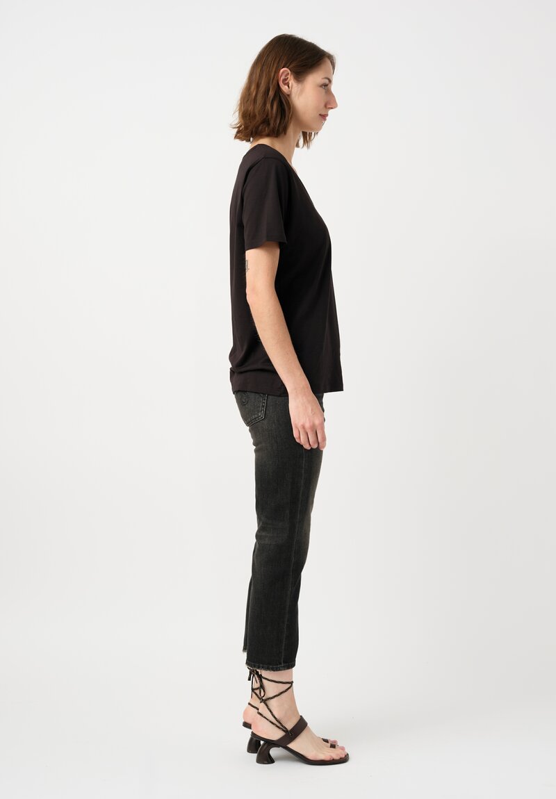 R13 Cotton Denim Distressed Straight Boyfriend Jeans in Abbey Black