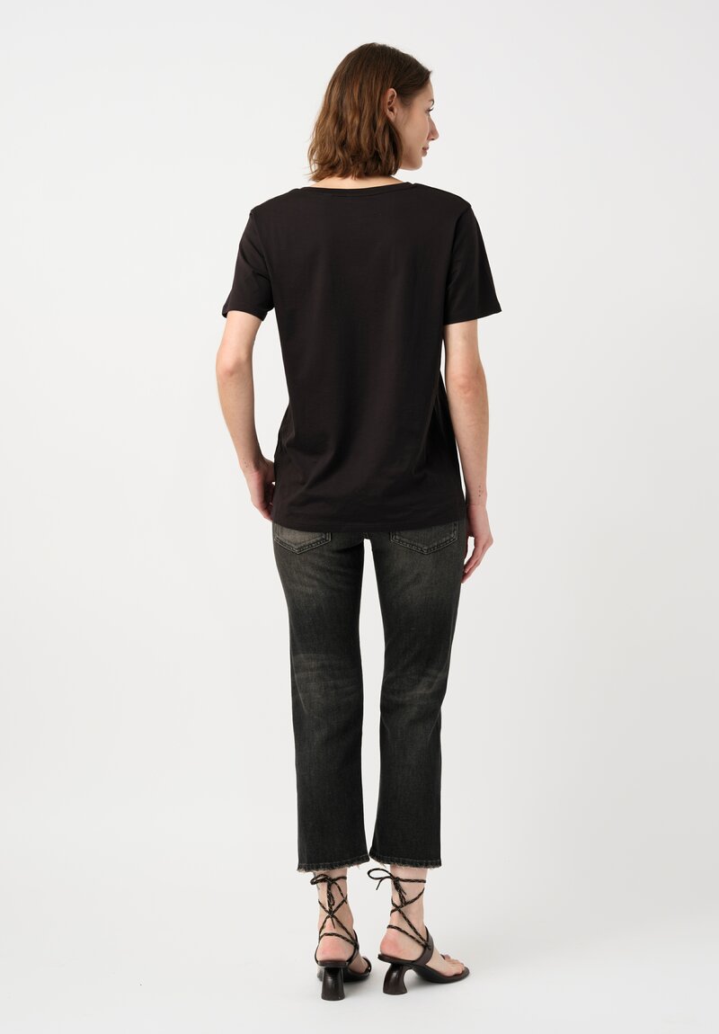 R13 Cotton Denim Distressed Straight Boyfriend Jeans in Abbey Black