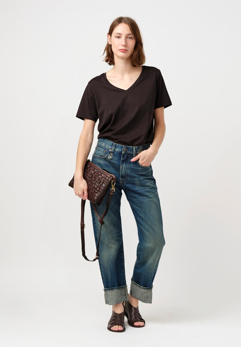 R13 Cotton Denim Cuffed Selvedge Boyfriend Jeans in Adelaide Blue