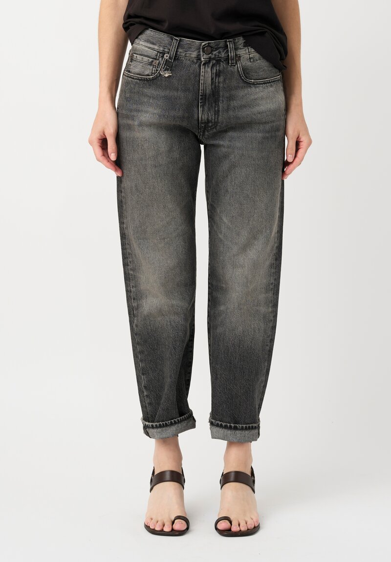 R13 Cotton Denim Boyfriend Jeans in Leyton Black