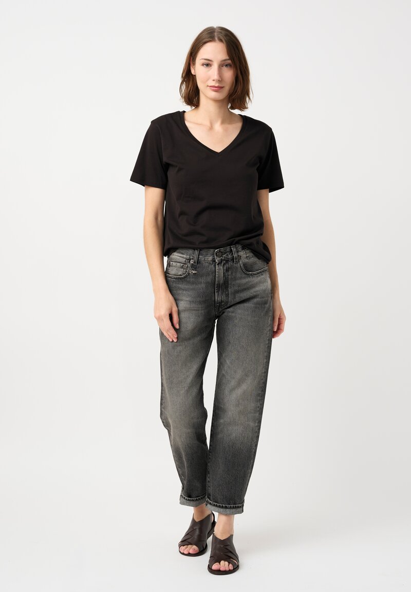 R13 Cotton Denim Boyfriend Jeans in Leyton Black