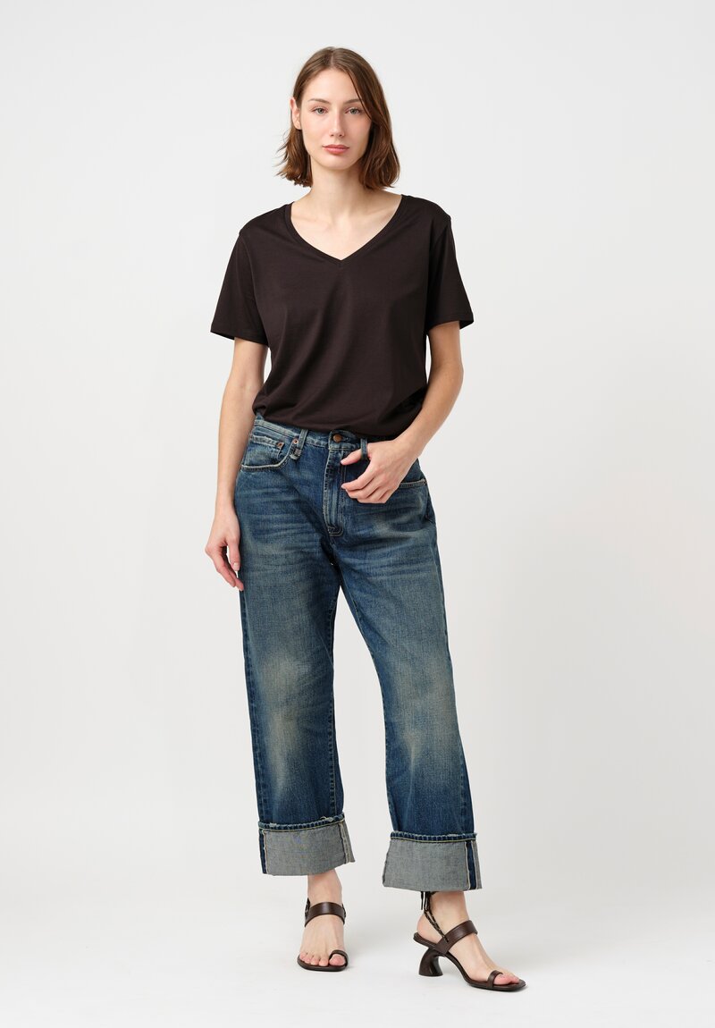 R13 Cotton Denim Cuffed Selvedge Ex-Boyfriend Jeans in Adelaide Blue