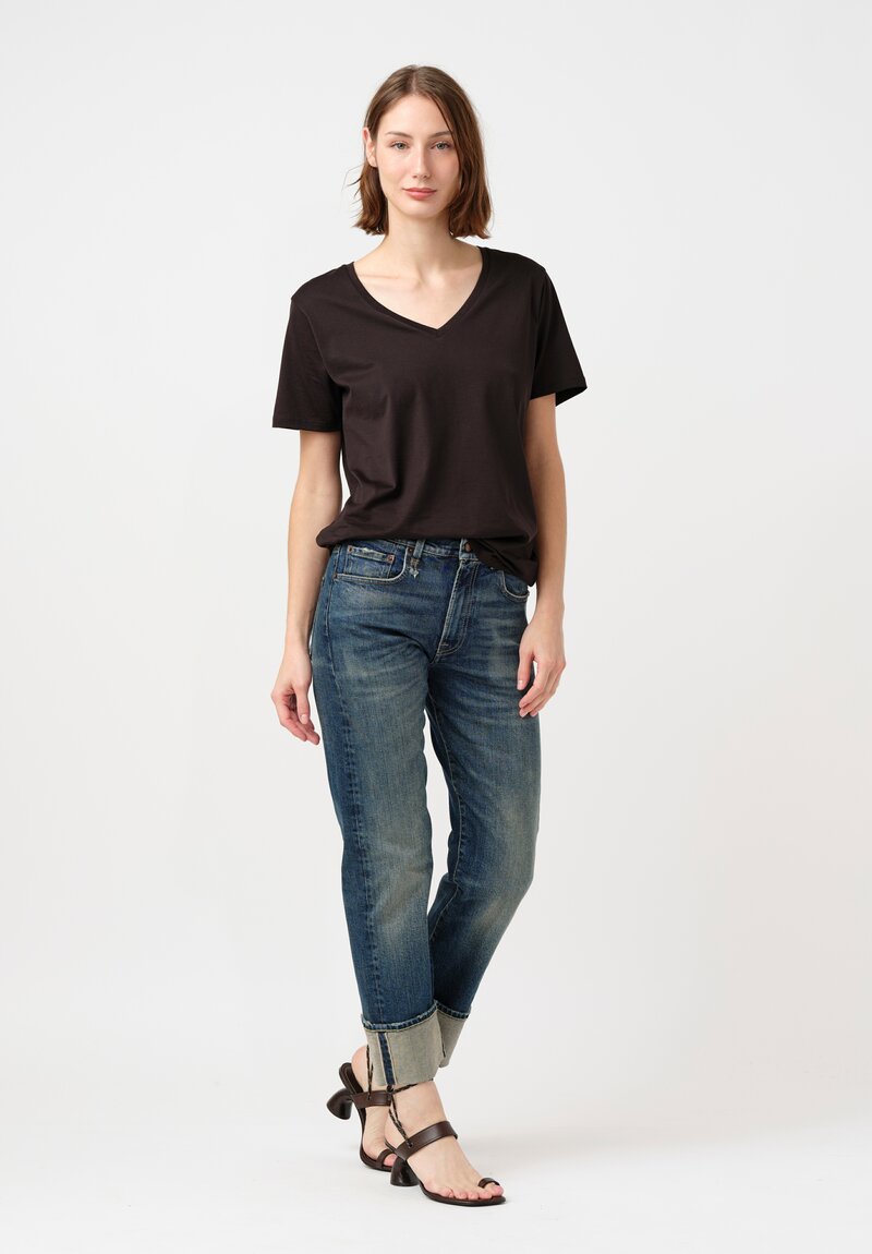 R13 Stretch Cotton Denim Cuffed Selvedge Romeo Jeans in Adelaide Blue