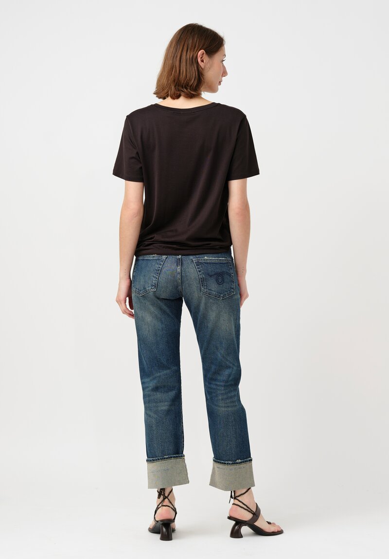 R13 Stretch Cotton Denim Cuffed Selvedge Romeo Jeans in Adelaide Blue