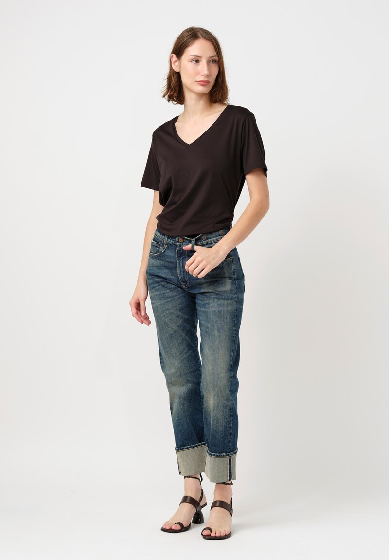 R13 Stretch Cotton Denim Cuffed Selvedge Romeo Jeans in Adelaide Blue
