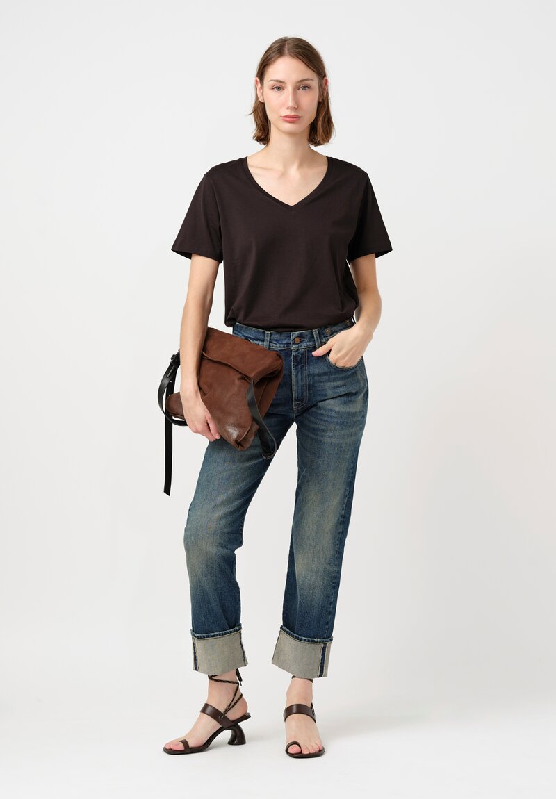 R13 Stretch Cotton Denim Cuffed Selvedge Romeo Jeans in Adelaide Blue