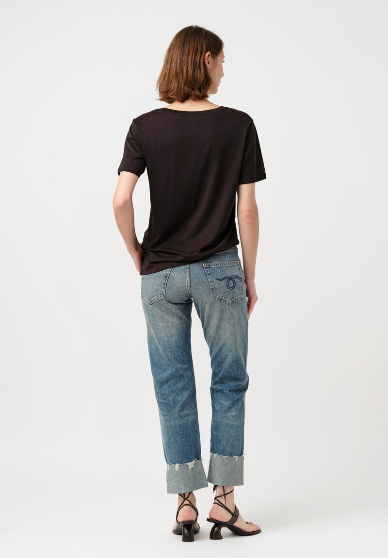 R13 Stretch Cotton Denim Cuffed Romeo Selvedge Jeans in Estin Blue