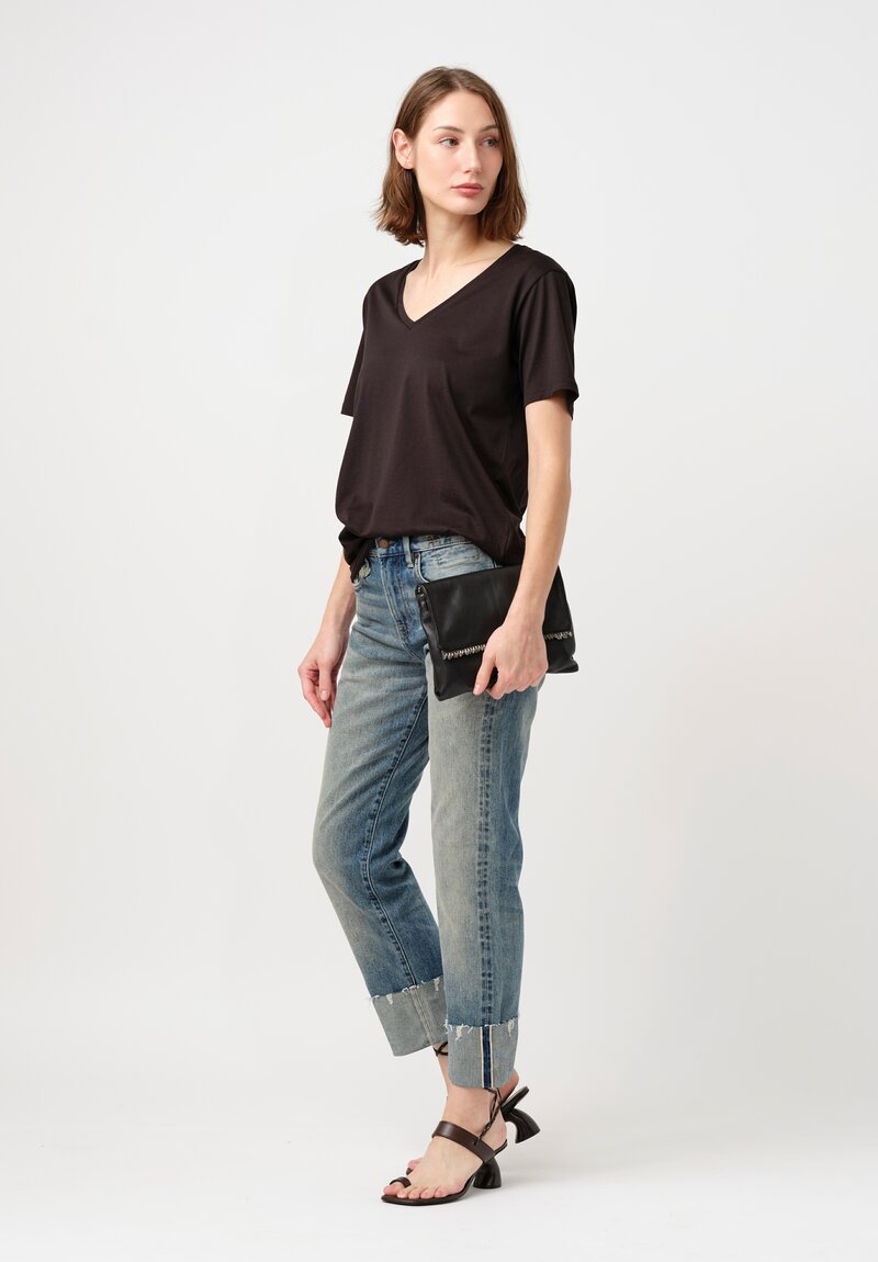 R13 Stretch Cotton Denim Cuffed Romeo Selvedge Jeans in Estin Blue