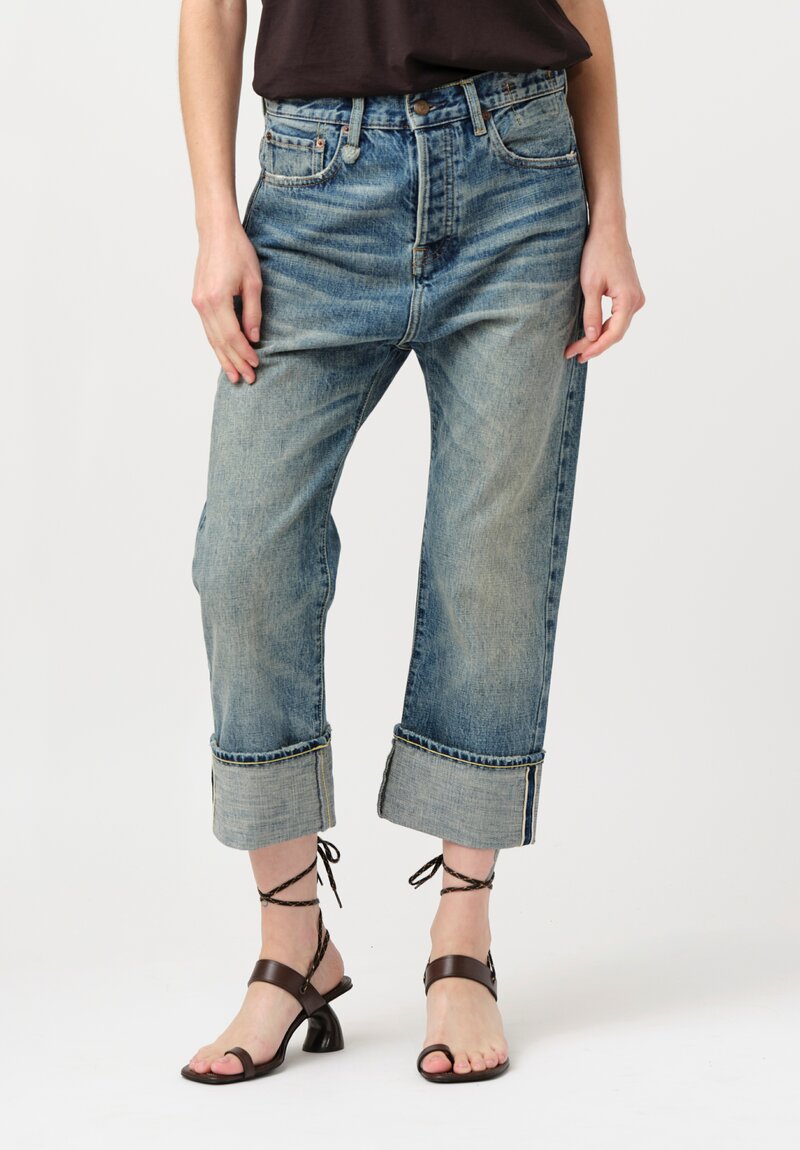 R13 Cotton Denim Selvedge Cuffed Drop Crotch Jeans