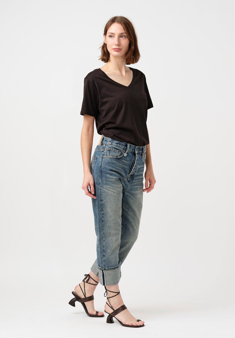 R13 Cotton Denim Selvedge Cuffed Drop Crotch Jeans