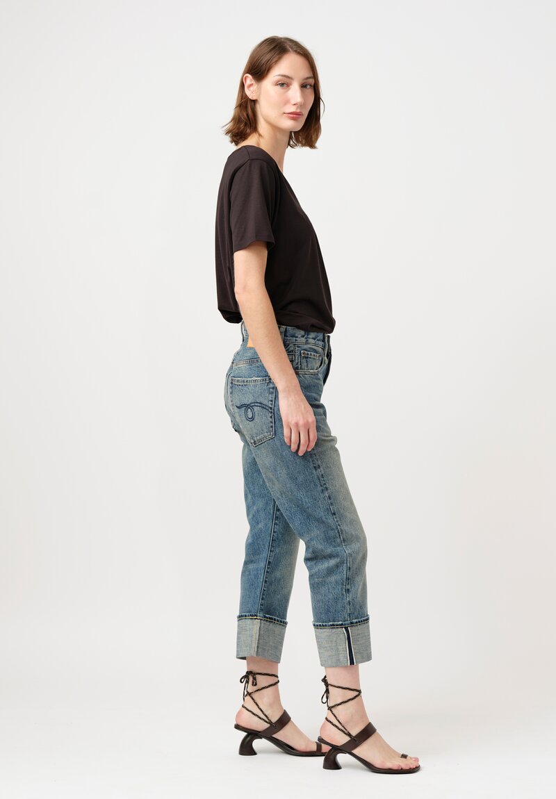 R13 Cotton Denim Selvedge Cuffed Drop Crotch Jeans