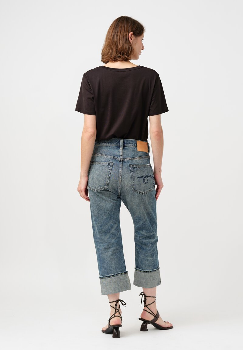 R13 Cotton Denim Selvedge Cuffed Drop Crotch Jeans