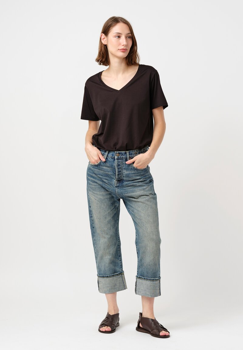 R13 Cotton Denim Selvedge Cuffed Drop Crotch Jeans