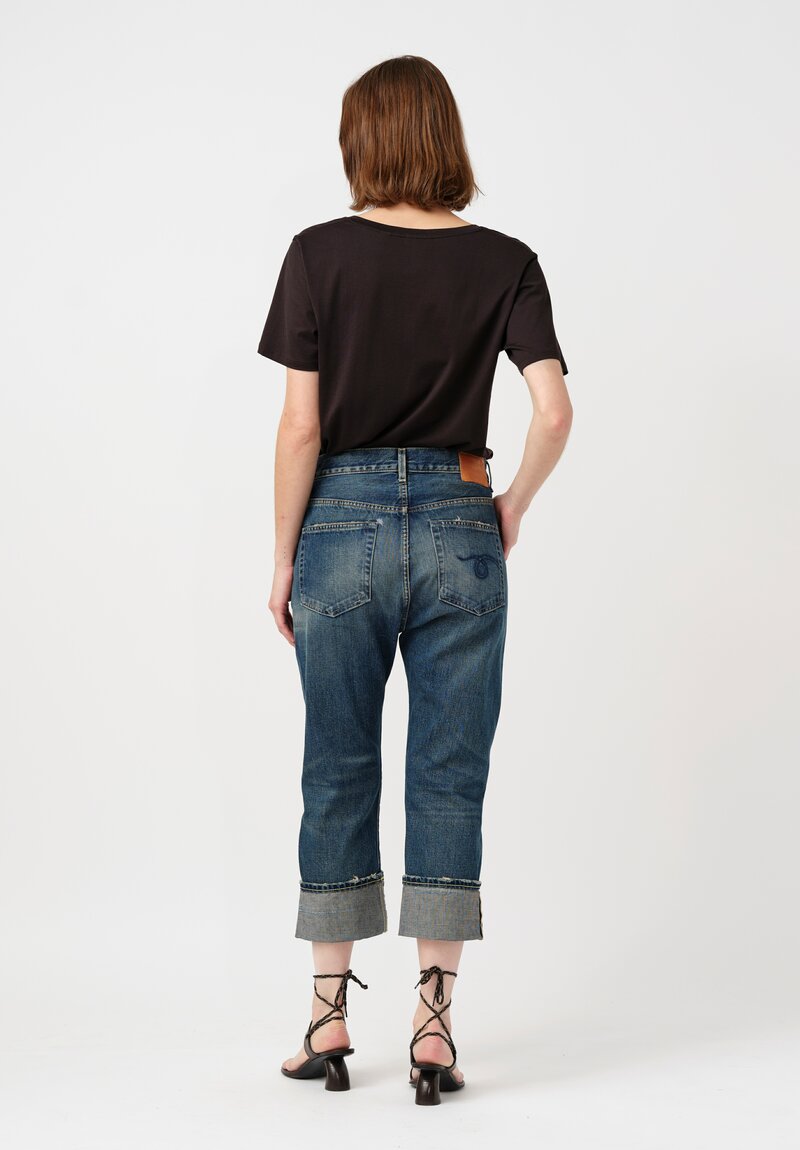 R13 Cotton Denim Cuffed Drop-Crotch Selvedge Distressed Jeans in Adelaide Blue