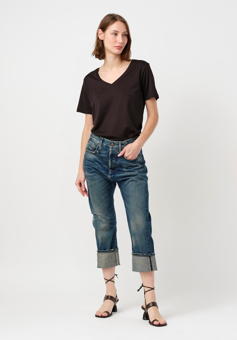 R13 Cotton Denim Cuffed Drop-Crotch Selvedge Distressed Jeans in Adelaide Blue