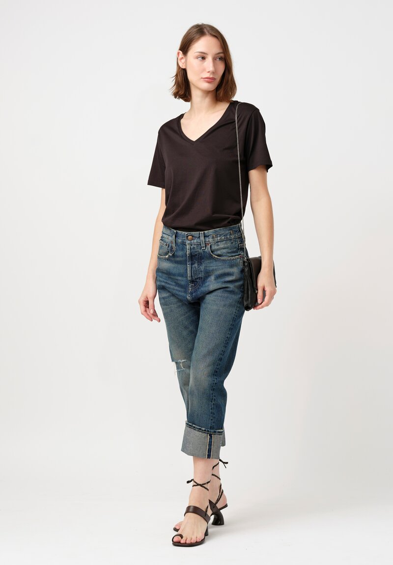 R13 Cotton Denim Cuffed Drop-Crotch Selvedge Distressed Jeans in Adelaide Blue