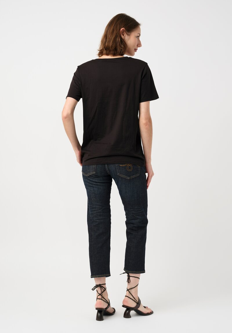 R13 Cotton Denim Boyfriend Straight Jeans in Avery Indigo Blue