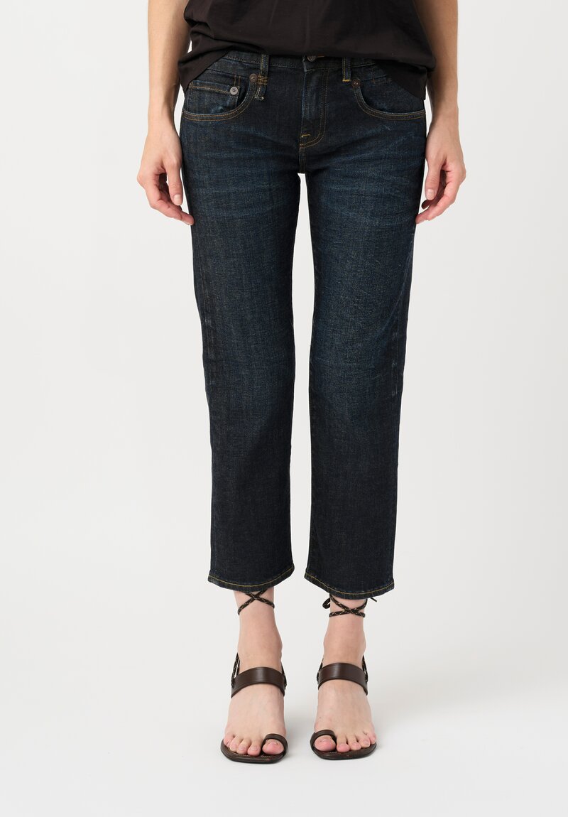 R13 Cotton Denim Boyfriend Straight Jeans in Avery Indigo Blue