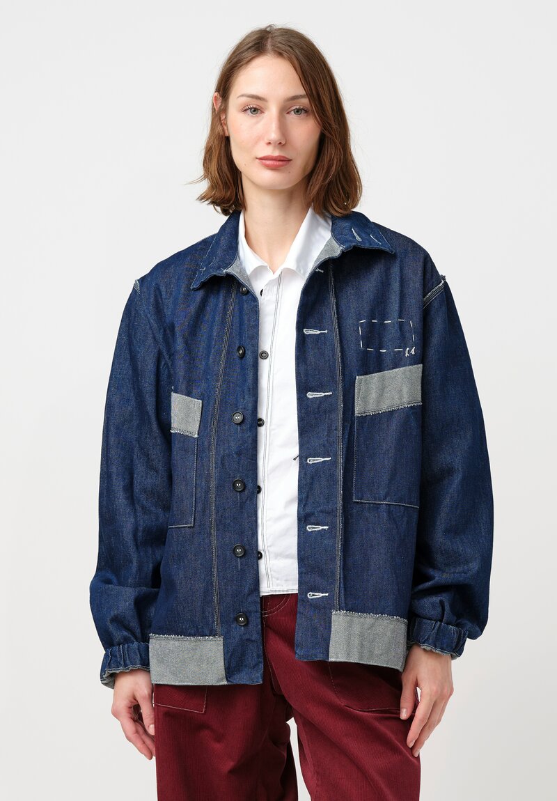 Schepers Bosman Italian Cotton Denim & Weft Mock Turtleneck Eke Jacket in Indigo Blue