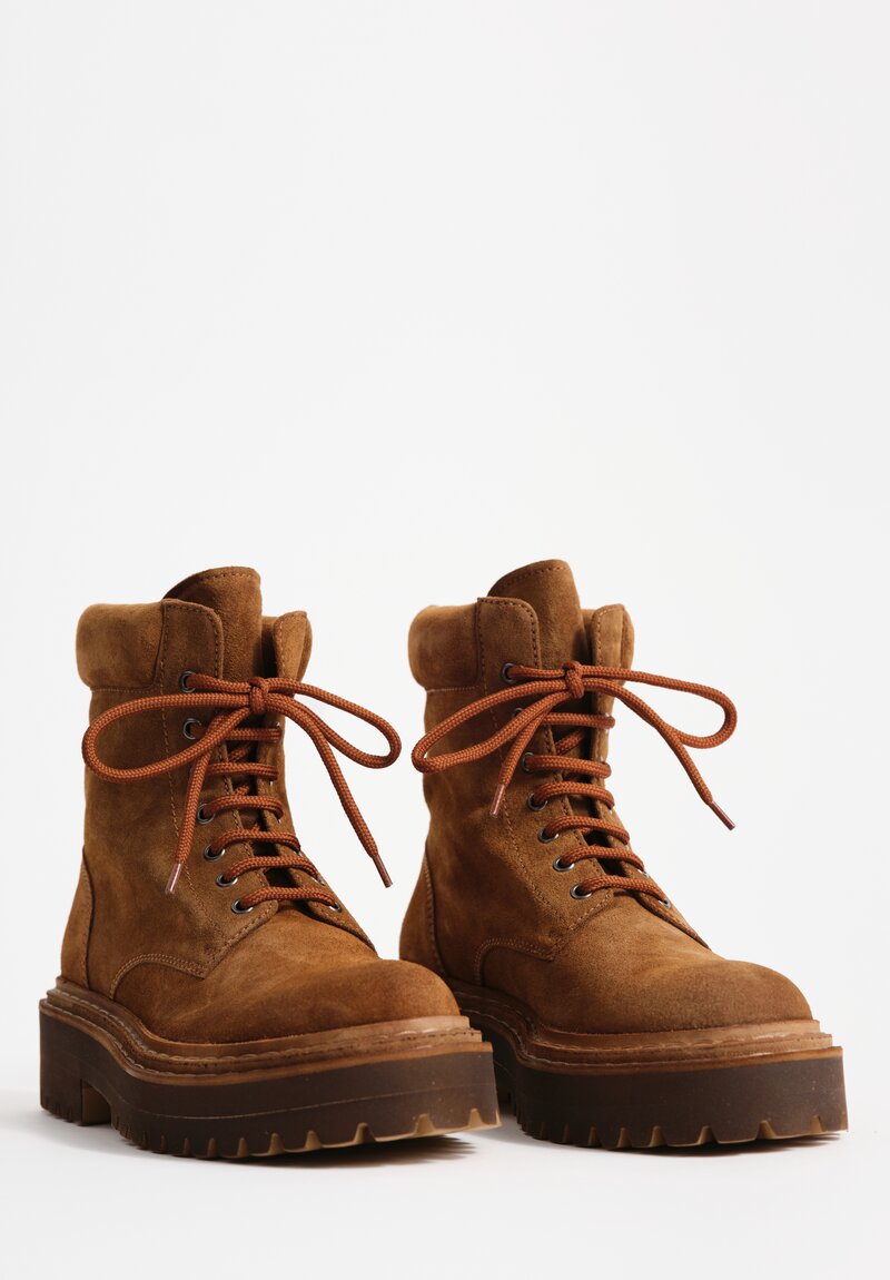 Officine Creative Cashmere Tonal Blossom Ankle Boots in Castagno Brown