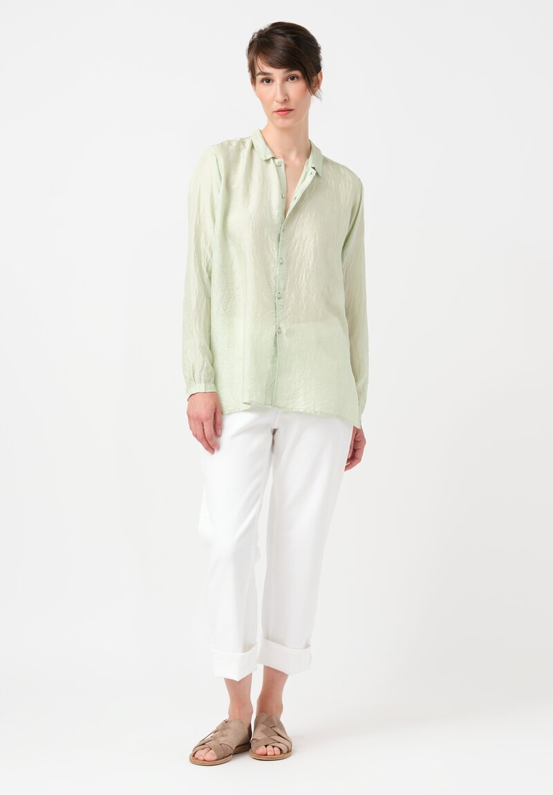 Kaval Khadi Silk Point Collar Shirt in Mint Green