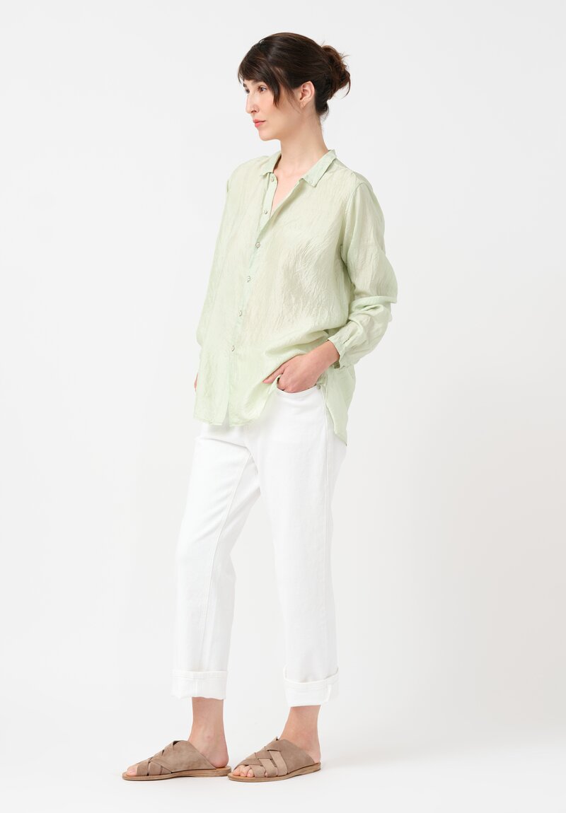 Kaval Khadi Silk Point Collar Shirt in Mint Green