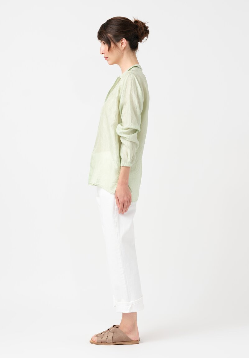 Kaval Khadi Silk Point Collar Shirt in Mint Green