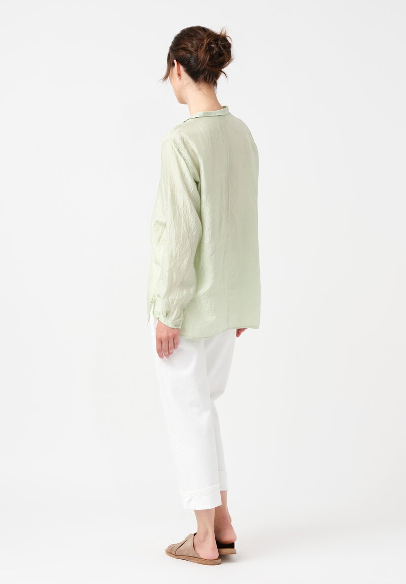 Kaval Khadi Silk Point Collar Shirt in Mint Green