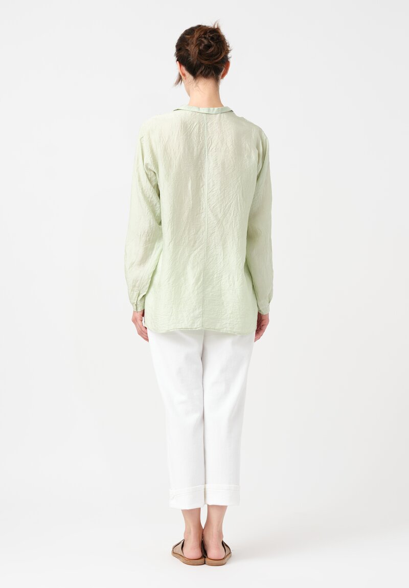 Kaval Khadi Silk Point Collar Shirt in Mint Green