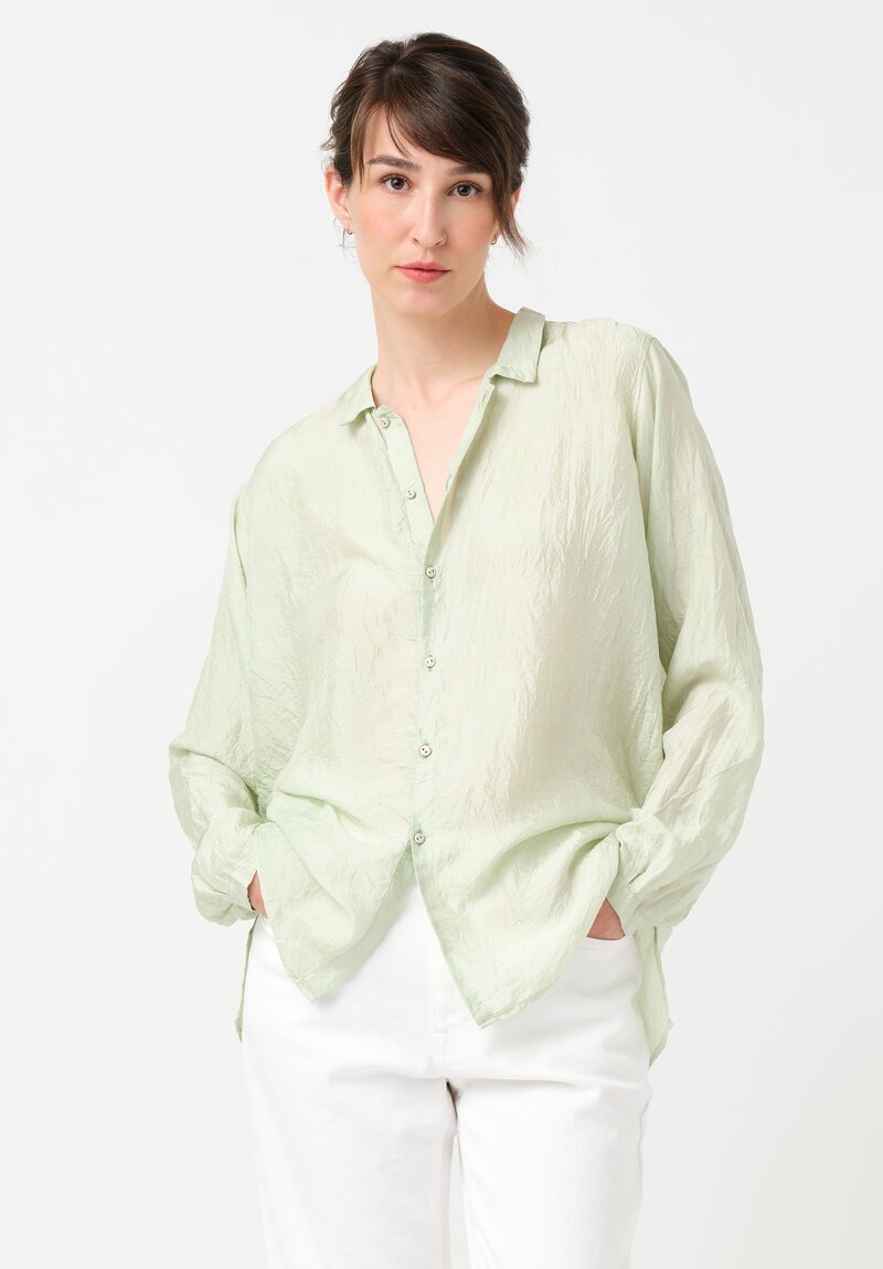 Kaval Khadi Silk Point Collar Shirt in Mint Green