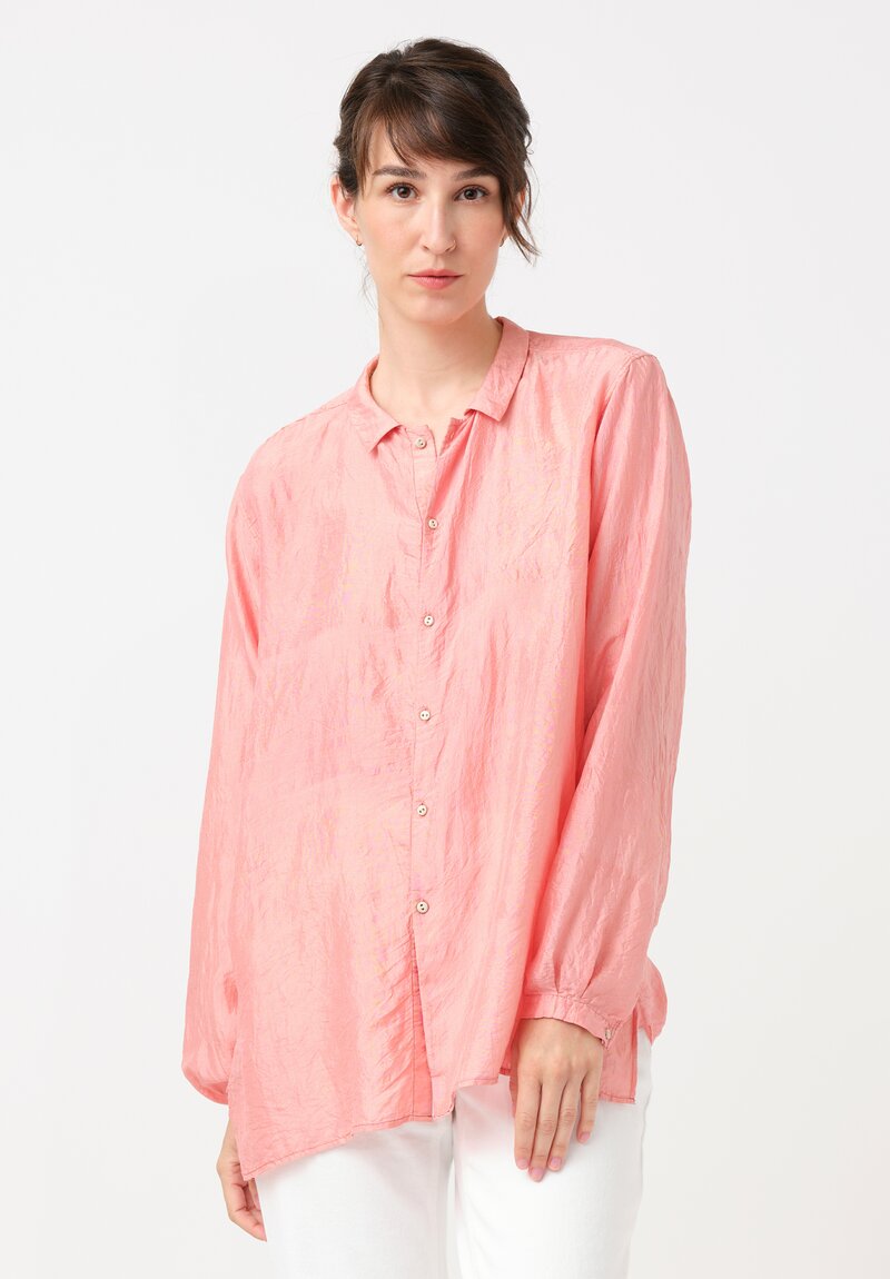 Kaval Khadi Silk Point Collar Shirt in Watermelon Pink
