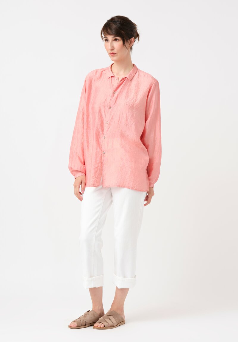 Kaval Khadi Silk Point Collar Shirt in Watermelon Pink