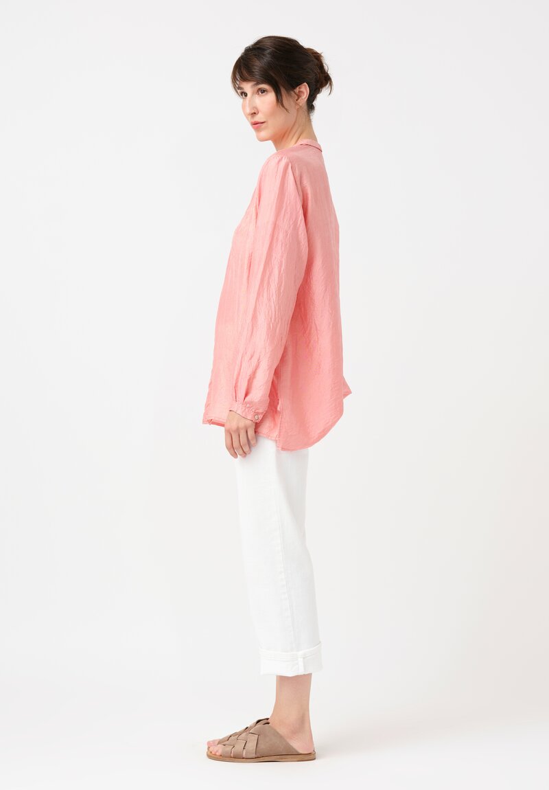 Kaval Khadi Silk Point Collar Shirt in Watermelon Pink
