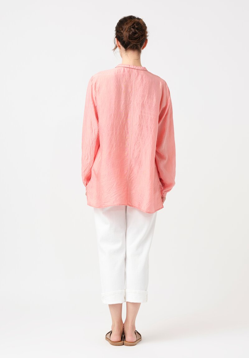 Kaval Khadi Silk Point Collar Shirt in Watermelon Pink