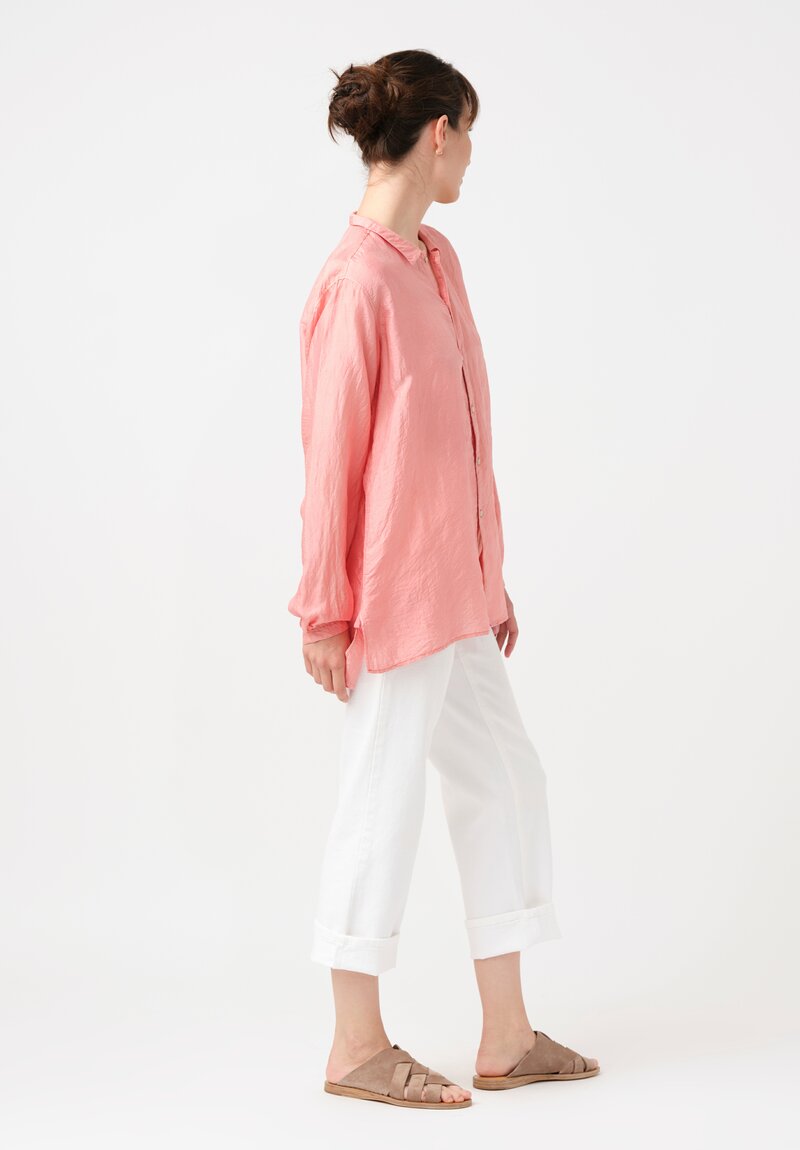 Kaval Khadi Silk Point Collar Shirt in Watermelon Pink